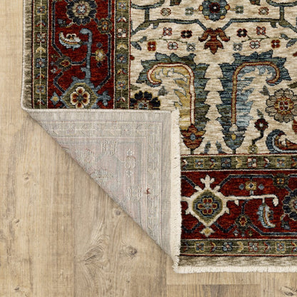 8' X 11' Ivory And Red Oriental Area Rug With Fringe