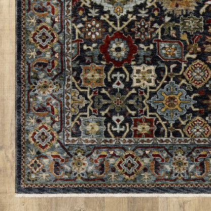 2' X 3' Blue Red Beige Orange Green And Rust Oriental Power Loom Stain Resistant Area Rug With Fringe
