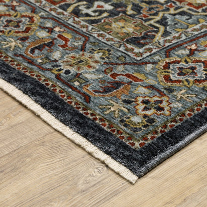 3' X 5' Blue Red Beige Orange Green And Rust Oriental Power Loom Stain Resistant Area Rug With Fringe