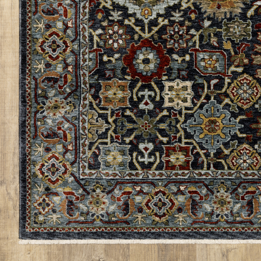 3' X 5' Blue Red Beige Orange Green And Rust Oriental Power Loom Stain Resistant Area Rug With Fringe