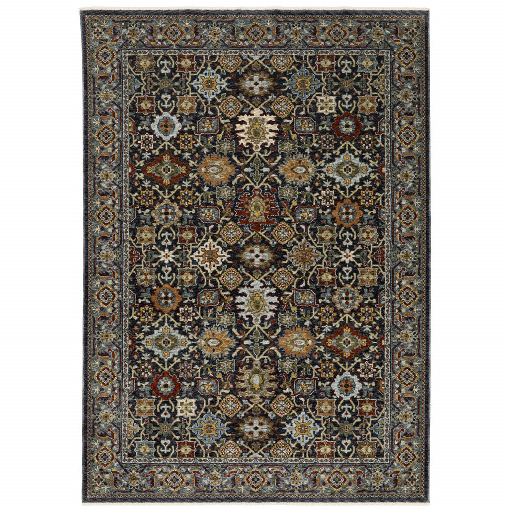 5' X 8' Blue Red Beige Orange Green And Rust Oriental Power Loom Stain Resistant Area Rug With Fringe