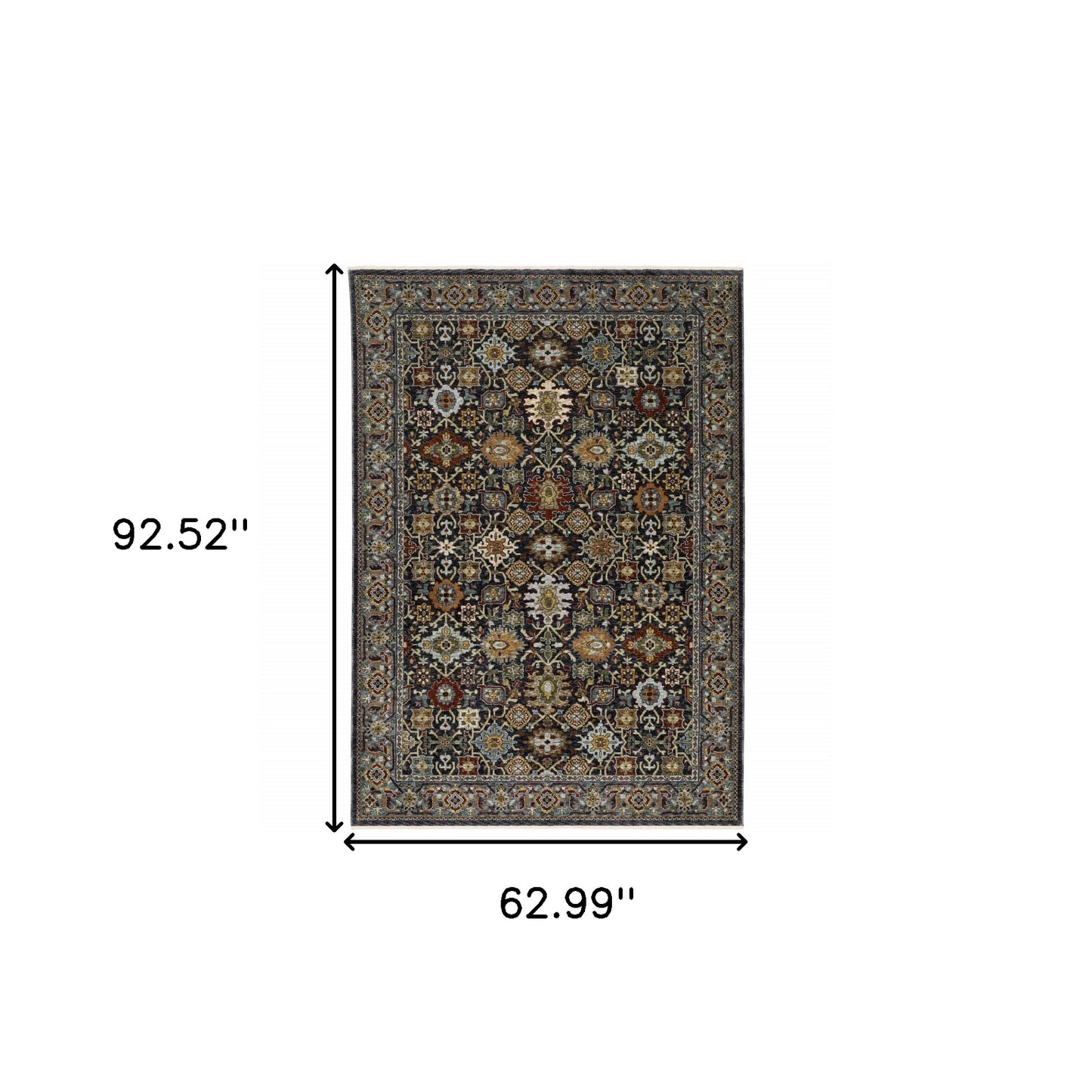 5' X 8' Blue Red Beige Orange Green And Rust Oriental Power Loom Stain Resistant Area Rug With Fringe