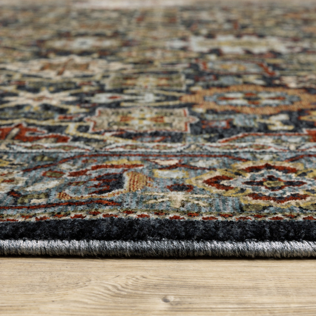 6' X 9' Blue Red Beige Orange Green And Rust Oriental Power Loom Stain Resistant Area Rug With Fringe