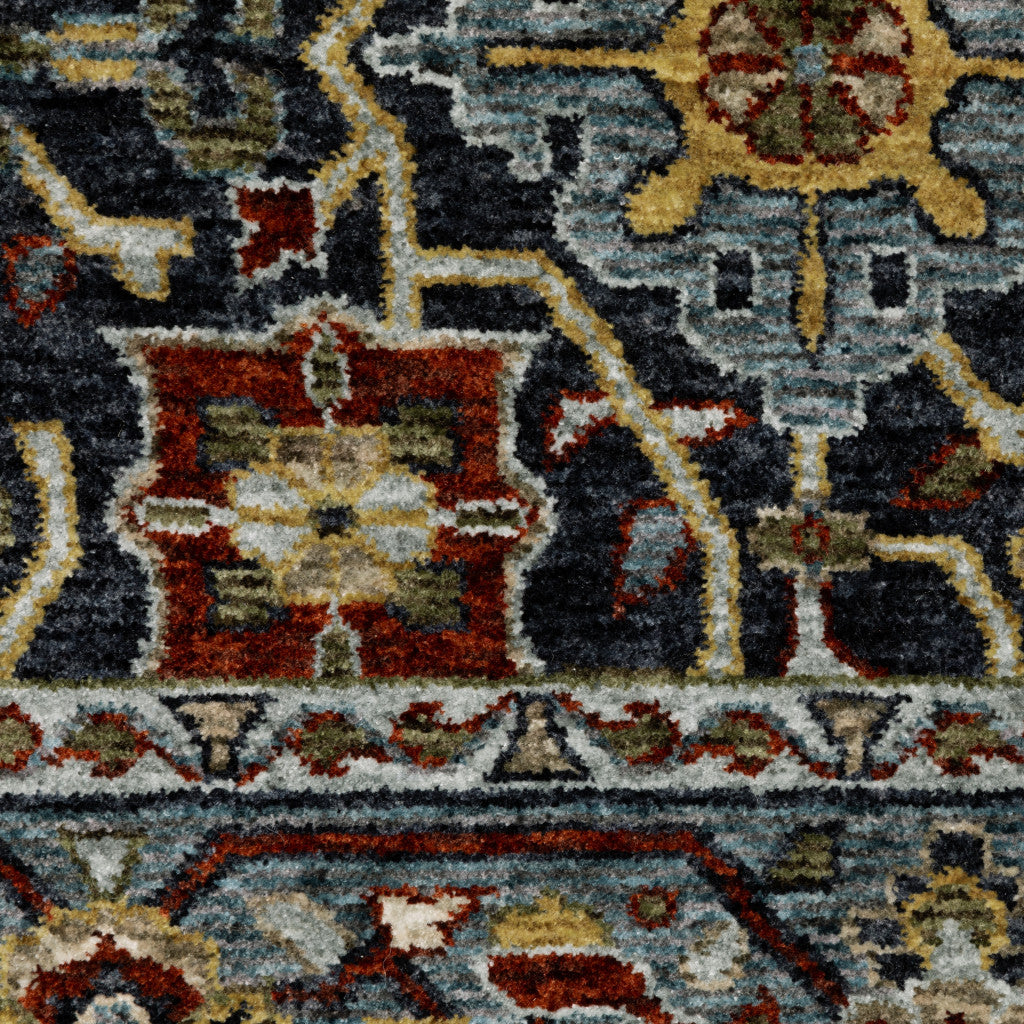 6' X 9' Blue Red Beige Orange Green And Rust Oriental Power Loom Stain Resistant Area Rug With Fringe