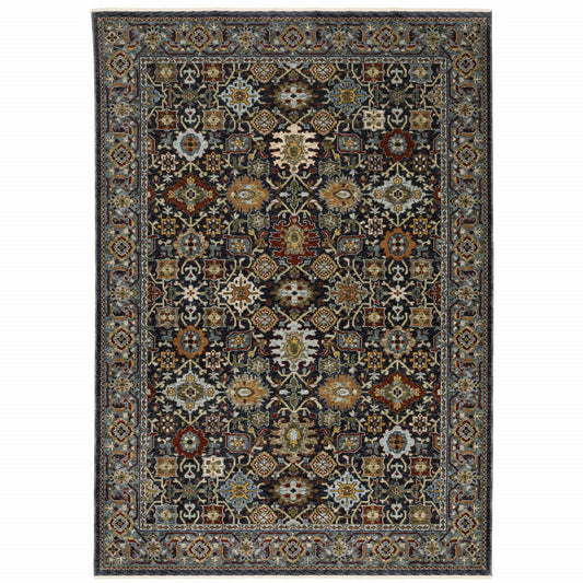 8' X 11' Blue Red Beige Orange Green And Rust Oriental Power Loom Stain Resistant Area Rug With Fringe