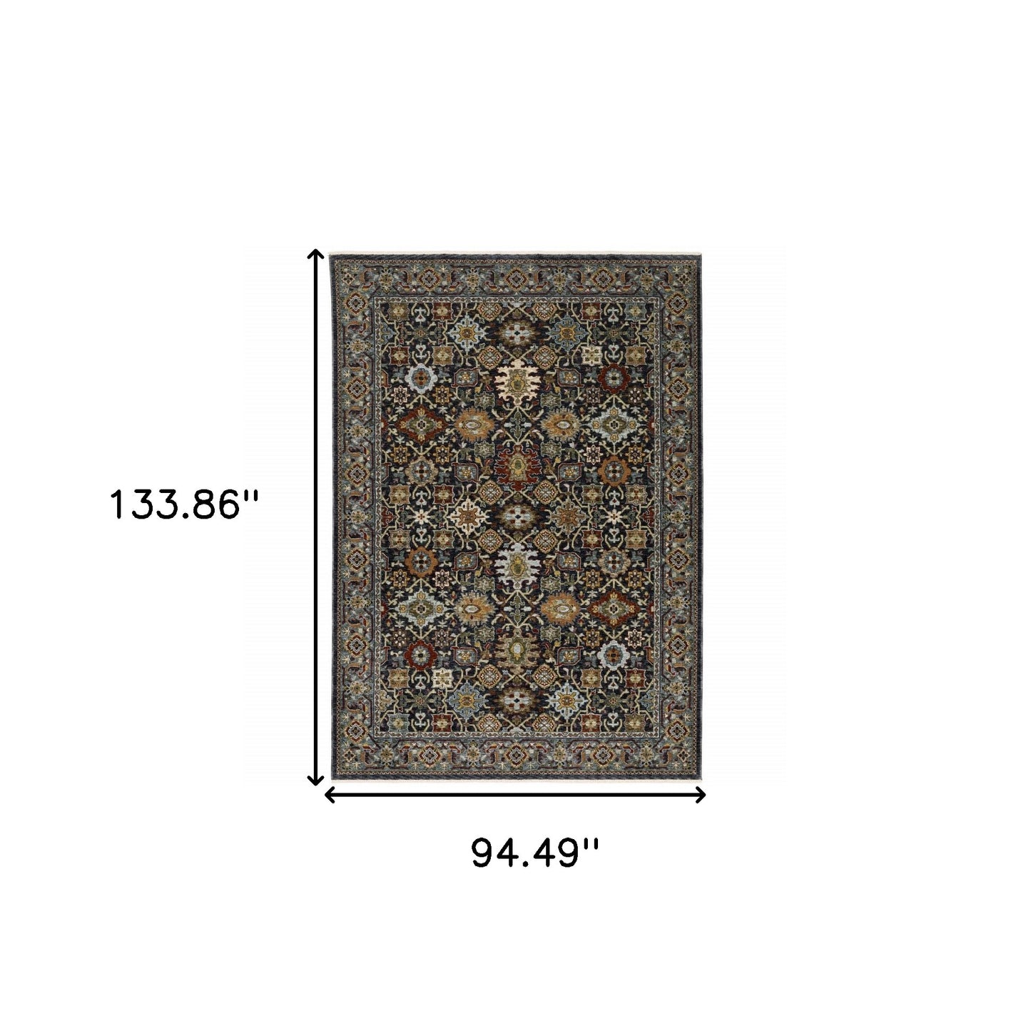 8' X 11' Blue Red Beige Orange Green And Rust Oriental Power Loom Stain Resistant Area Rug With Fringe