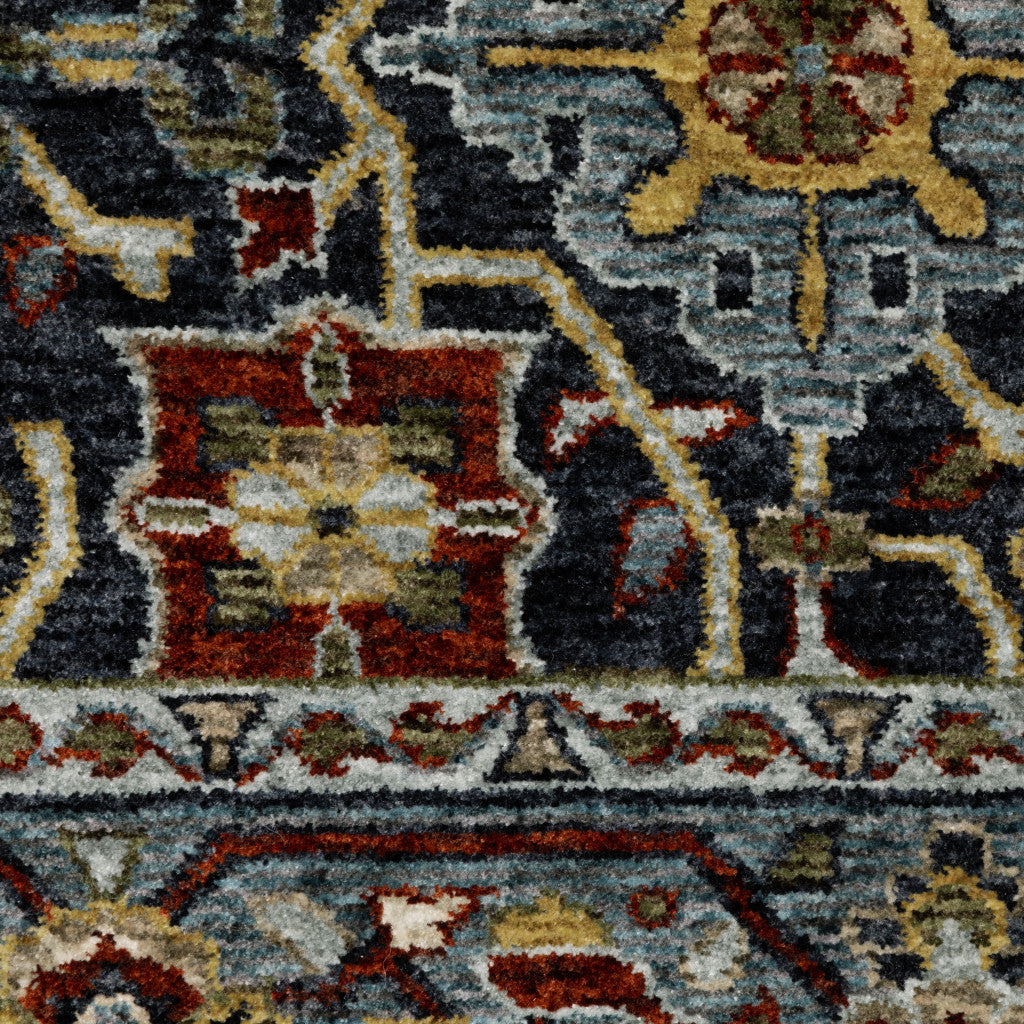 8' X 11' Blue Red Beige Orange Green And Rust Oriental Power Loom Stain Resistant Area Rug With Fringe