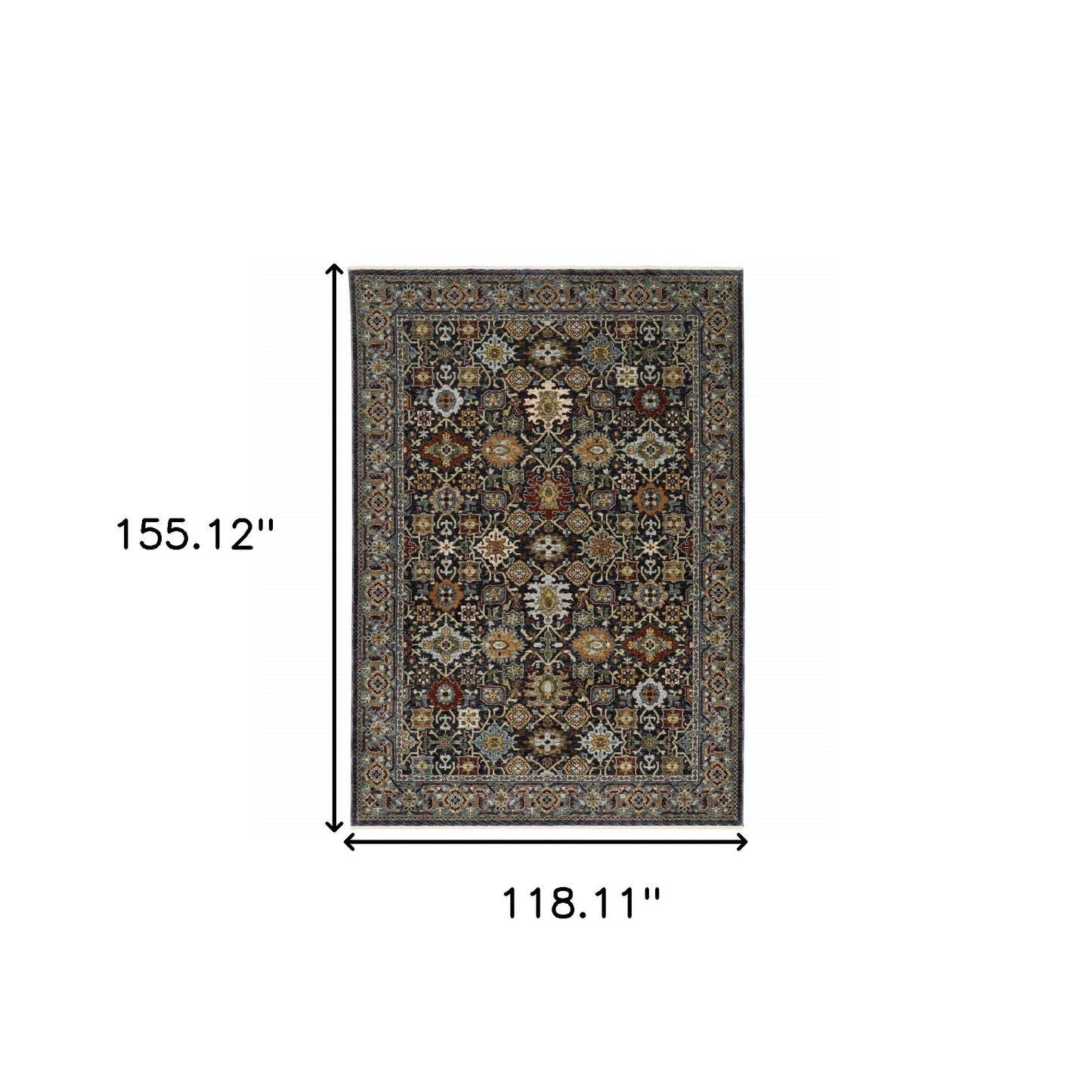 10' X 13' Blue Red Beige Orange Green And Rust Oriental Power Loom Stain Resistant Area Rug With Fringe