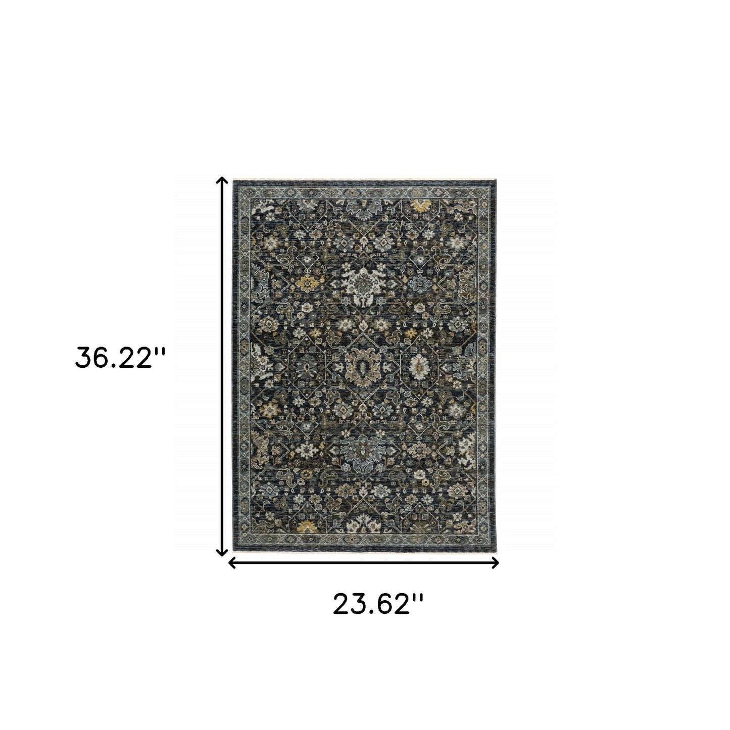 2' X 3' Blue Ivory Grey Gold Green And Brown Oriental Power Loom Stain Resistant Area Rug With Fringe