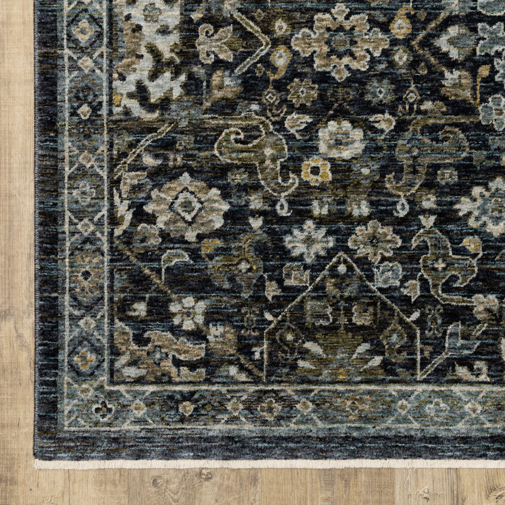 2' X 3' Blue Ivory Grey Gold Green And Brown Oriental Power Loom Stain Resistant Area Rug With Fringe