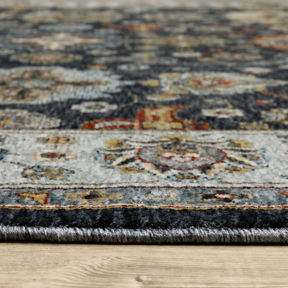 8' X 11' Blue And Beige Oriental Area Rug With Fringe