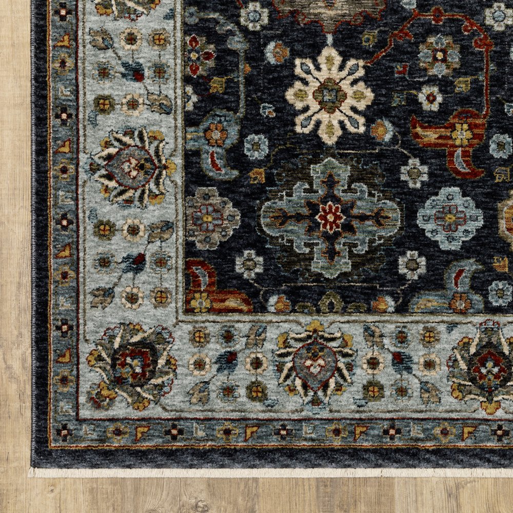 8' X 11' Blue And Beige Oriental Area Rug With Fringe
