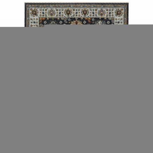 10' X 13' Blue Red Beige Yellow Grey Rust And Gold Oriental Power Loom Stain Resistant Area Rug With Fringe