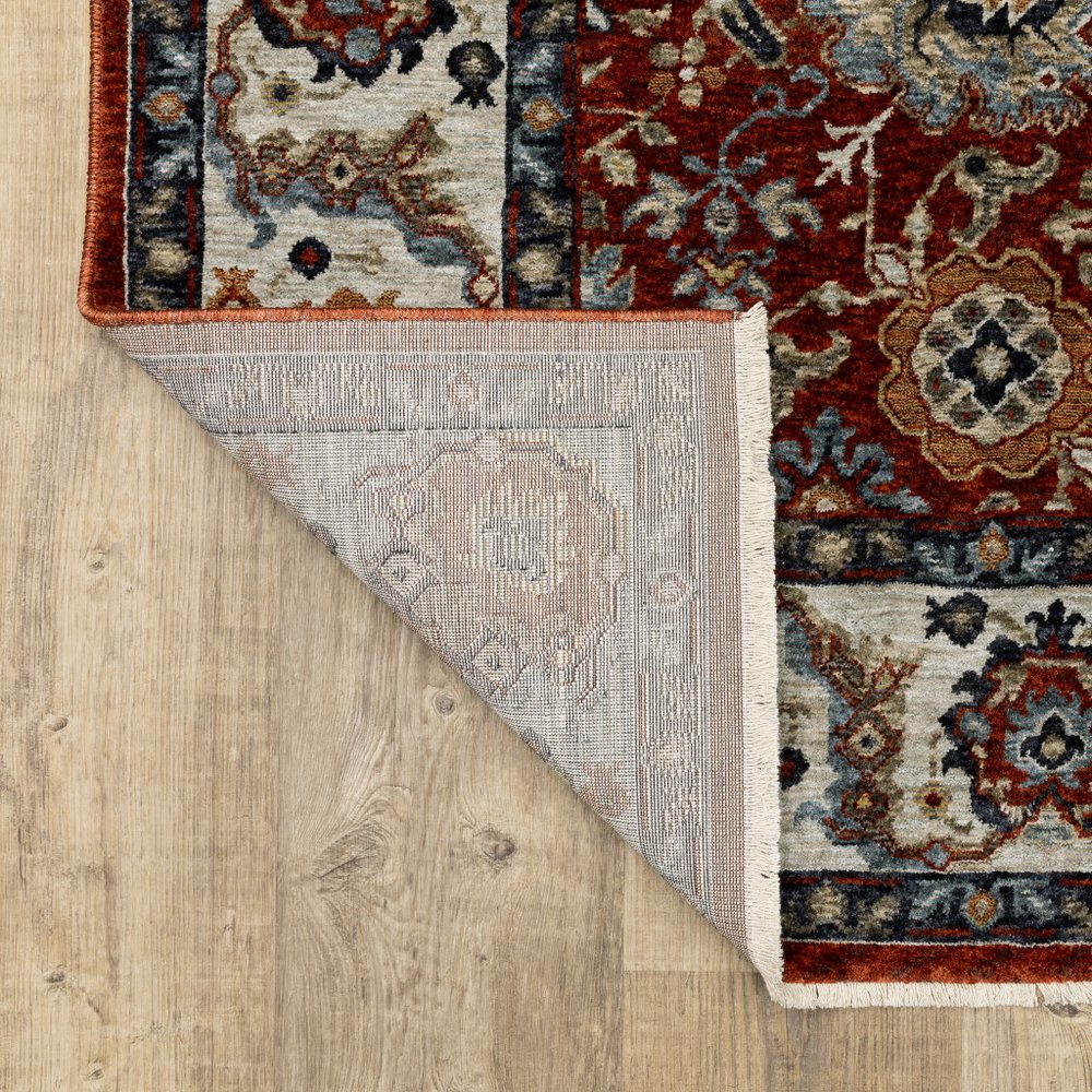 8' X 11' Red Ivory And Orange Oriental Area Rug With Fringe