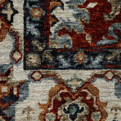 8' X 11' Red Ivory And Orange Oriental Area Rug With Fringe
