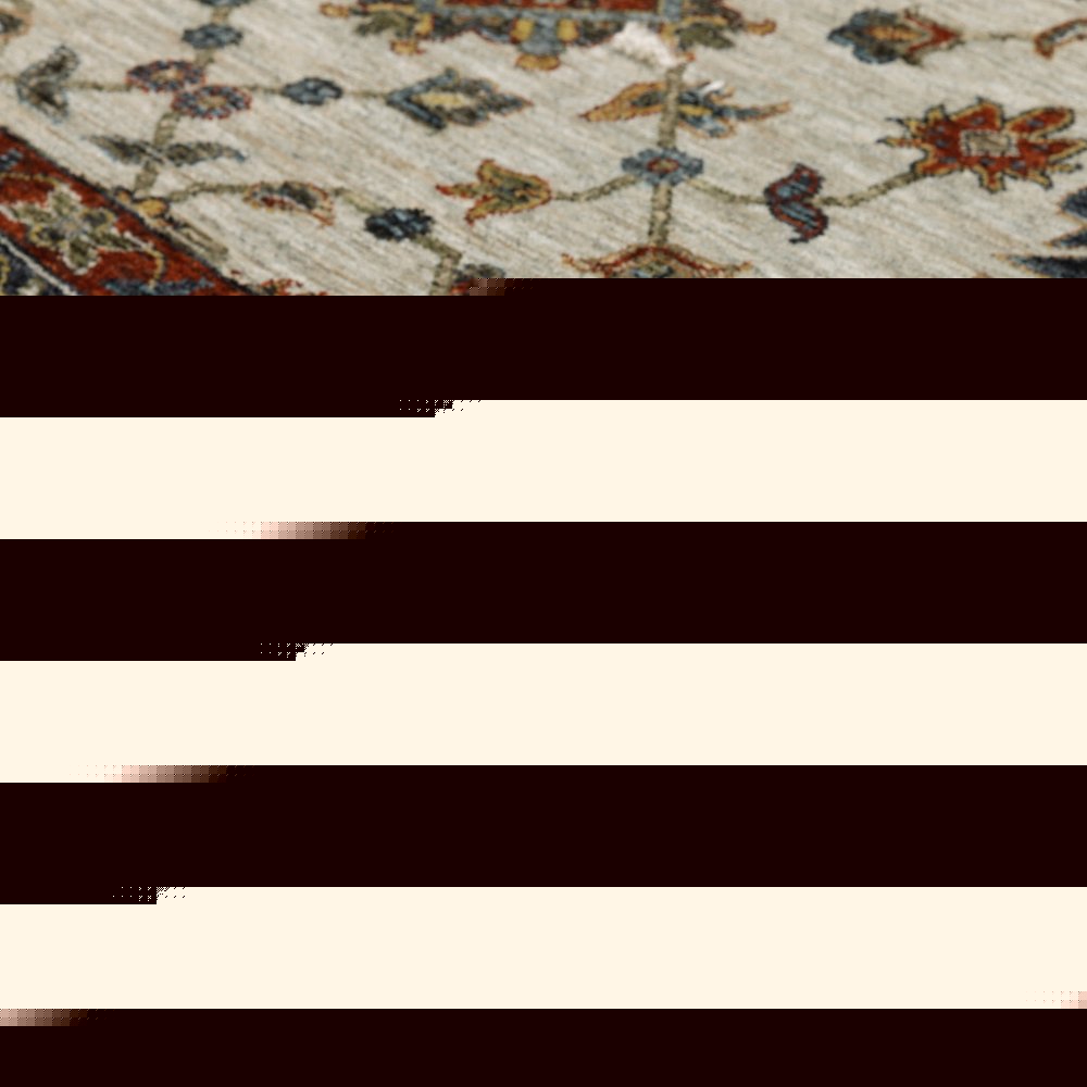 5' X 8' Beige Rust Red Blue Gold And Grey Oriental Power Loom Stain Resistant Area Rug With Fringe