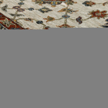5' X 8' Beige Rust Red Blue Gold And Grey Oriental Power Loom Stain Resistant Area Rug With Fringe