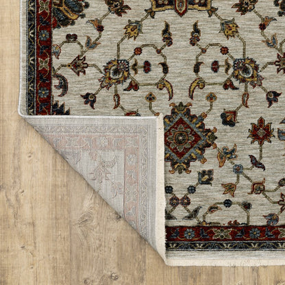 7' X 10' Ivory Red And Yellow Oriental Area Rug With Fringe