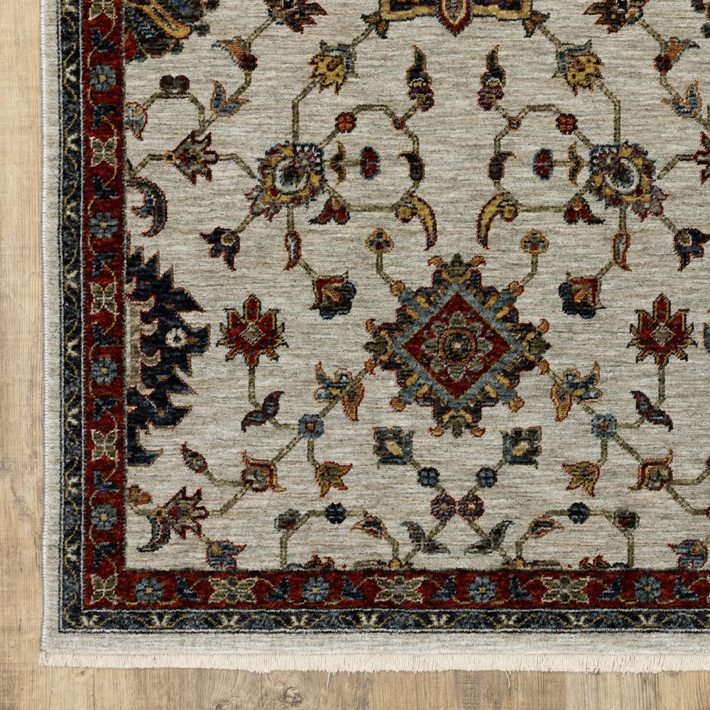 7' X 10' Ivory Red And Yellow Oriental Area Rug With Fringe