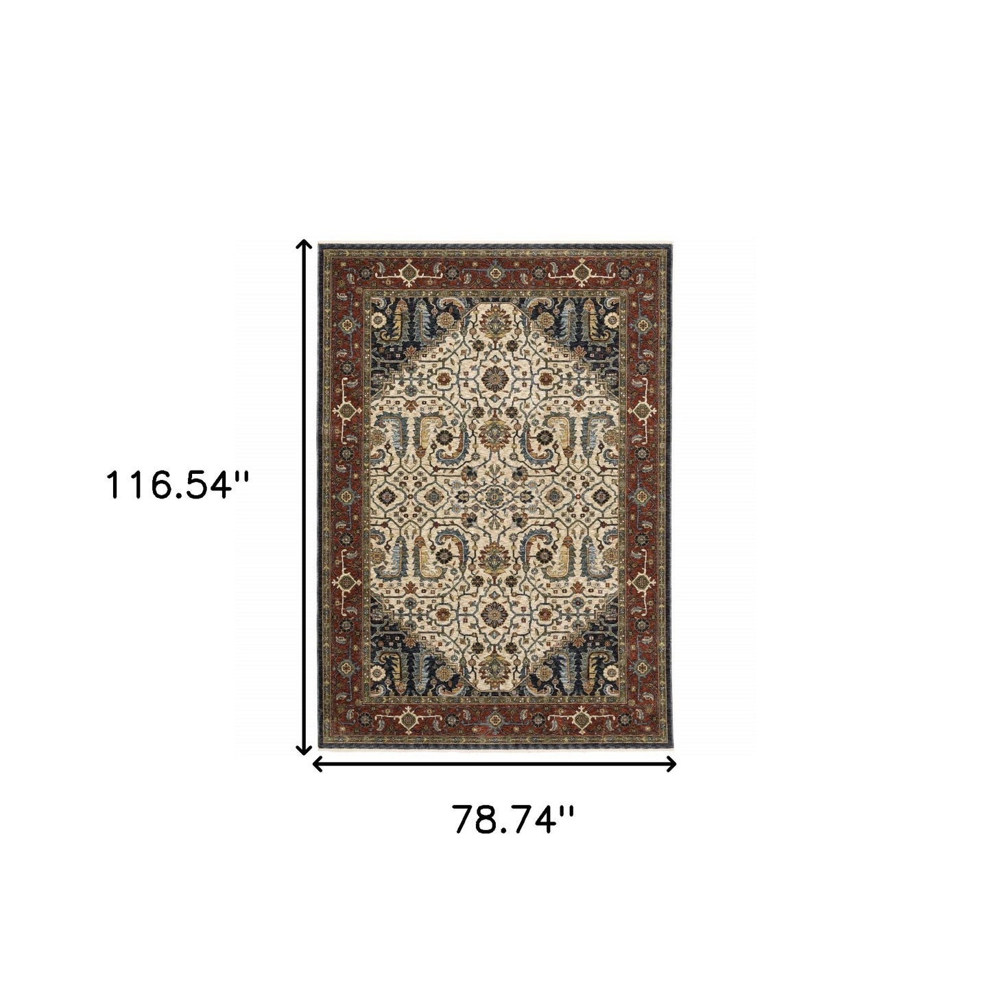 7' X 10' Beige and Ivory Oriental Power Loom Area Rug With Fringe