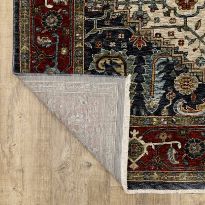 7' X 10' Ivory Red And Green Oriental Area Rug With Fringe