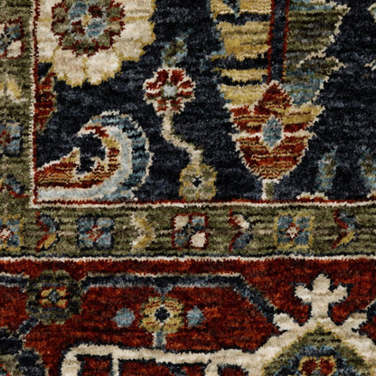 8' X 11' Ivory Red And Green Oriental Area Rug With Fringe
