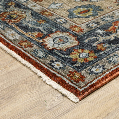 8' X 11' Red And Blue Oriental Area Rug With Fringe