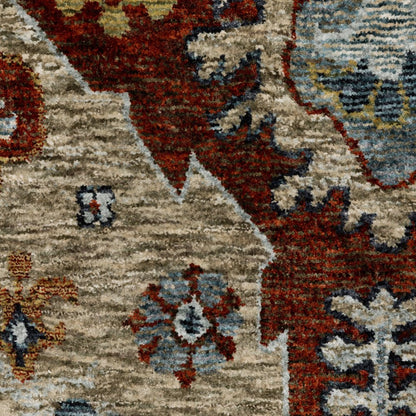 8' X 11' Red And Blue Oriental Area Rug With Fringe