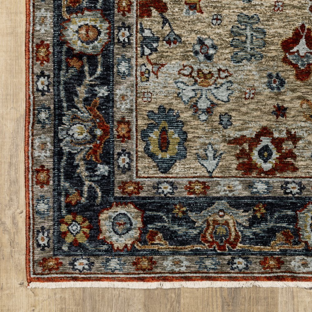 8' X 11' Red And Blue Oriental Area Rug With Fringe