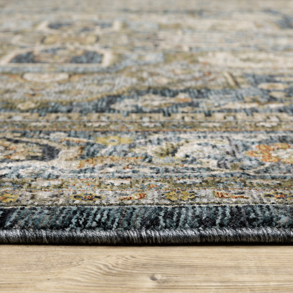 5' X 8' Blue And Green Oriental Power Loom Area Rug With Fringe