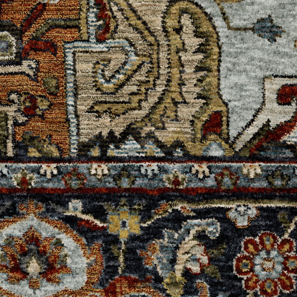 8' X 11' Red And Blue Oriental Area Rug With Fringe