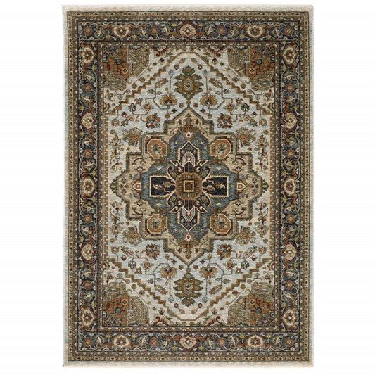 Brown And Ivory Oriental Power Loom Area Rug With Fringe