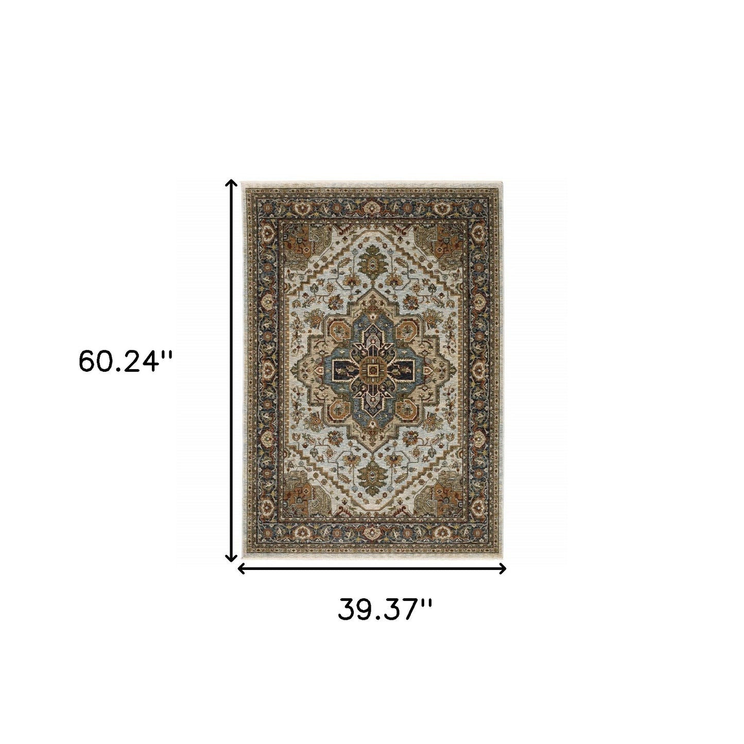 Brown And Ivory Oriental Power Loom Area Rug With Fringe