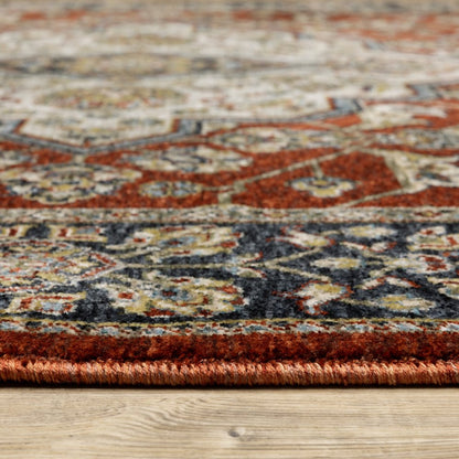 7' X 10' Red And Blue Oriental Area Rug With Fringe