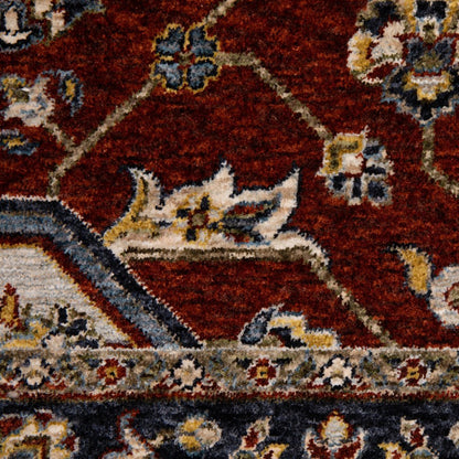 8' X 11' Red And Blue Oriental Area Rug With Fringe