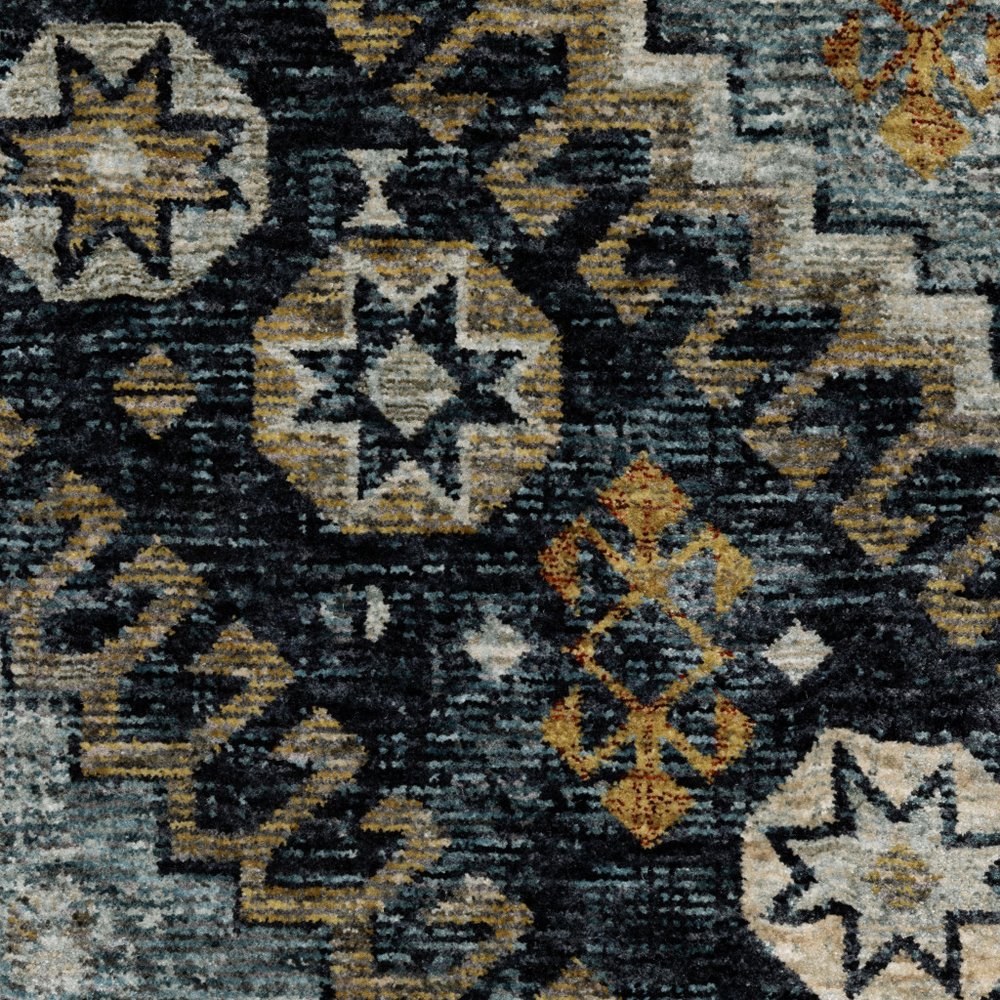 8' X 11' Blue And Gold Oriental Area Rug With Fringe