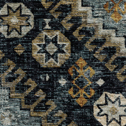 8' X 11' Blue And Gold Oriental Area Rug With Fringe