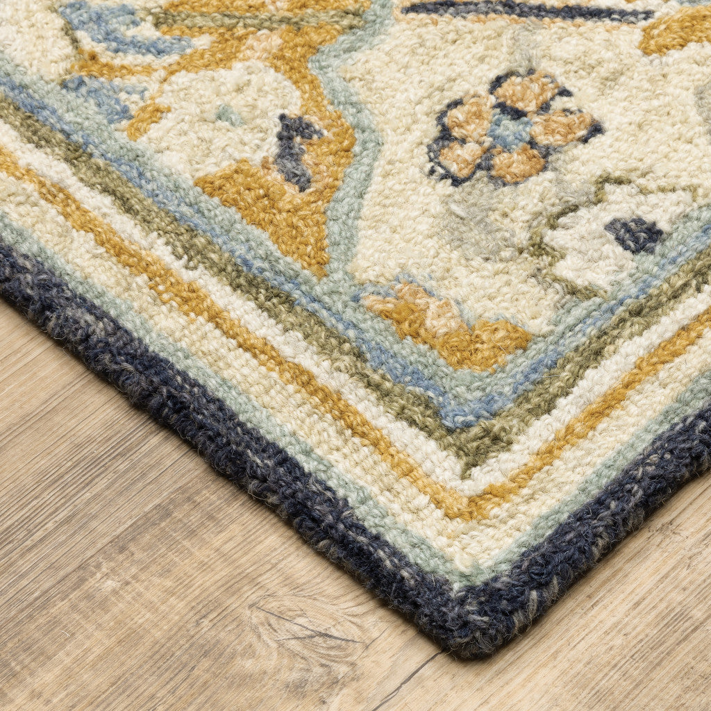 8' Runner Blue and Beige Geometric Hand Tufted Runner Rug