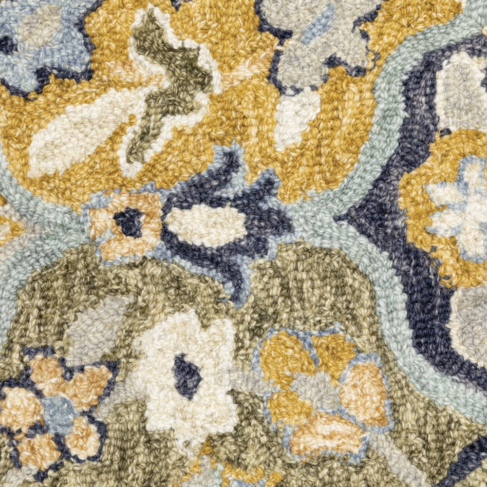 8' Blue And Gold Wool Geometric Hand Tufted Distressed Runner Rug