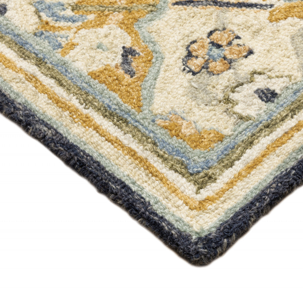 8' Runner Blue and Beige Geometric Hand Tufted Runner Rug