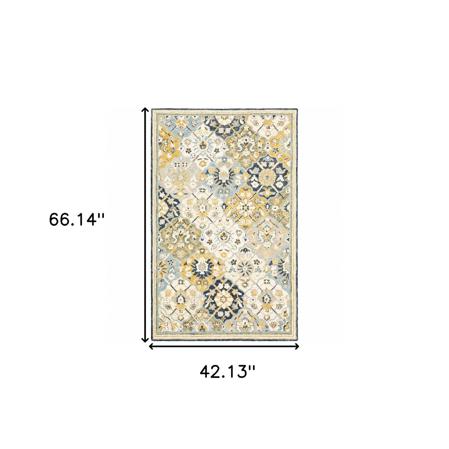 4' X 6' Blue Green Gold Navy And Ivory Geometric Tufted Handmade Stain Resistant Area Rug