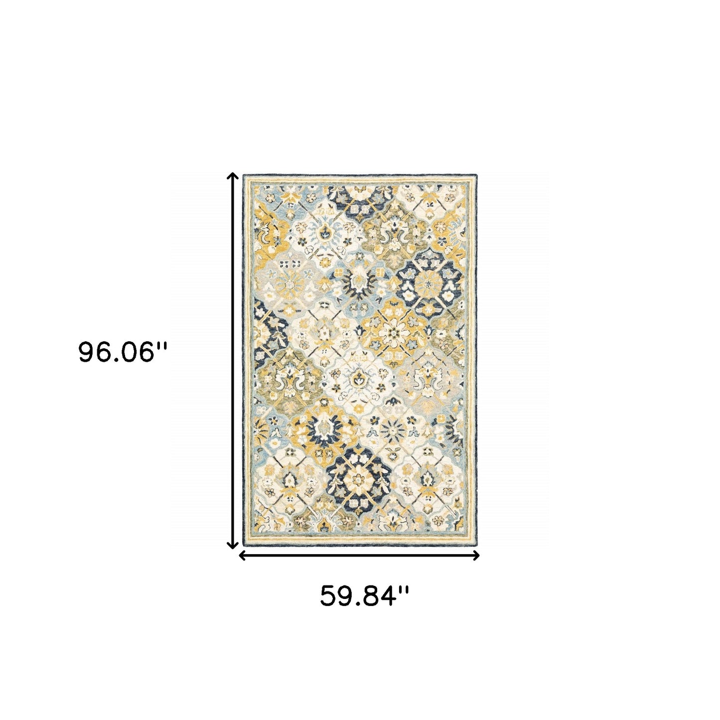 5' X 8' Blue Green Gold Navy And Ivory Geometric Tufted Handmade Stain Resistant Area Rug