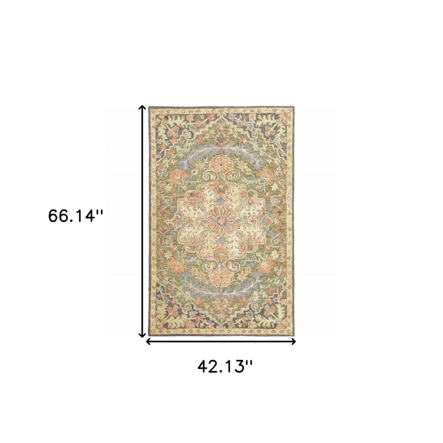 4' X 6' Blue Green Clay And Gold Oriental Tufted Handmade Stain Resistant Area Rug