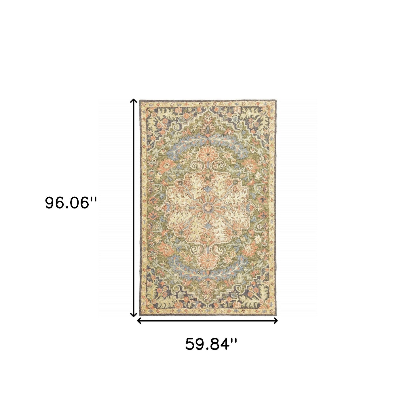 5' X 8' Blue Green Clay And Gold Oriental Tufted Handmade Stain Resistant Area Rug