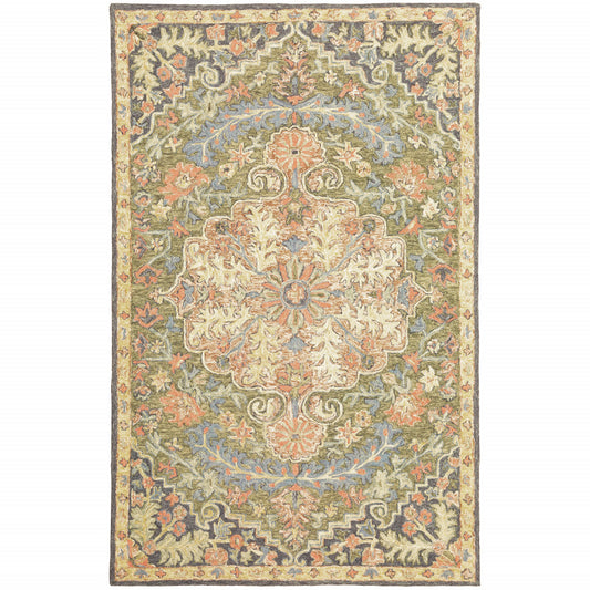 8' x 10' Blue and Green Oriental Hand Tufted Area Rug