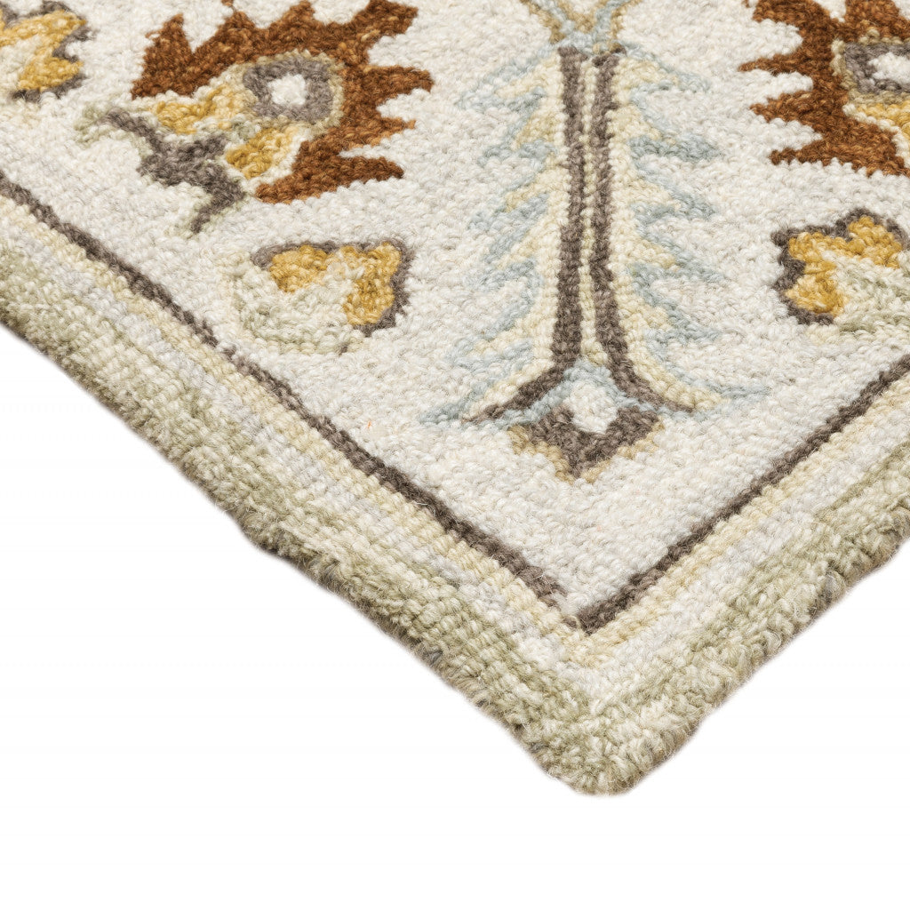 2' X 8' Ivory Beige Gold And Muted Grey Oriental Tufted Handmade Stain Resistant Runner Rug