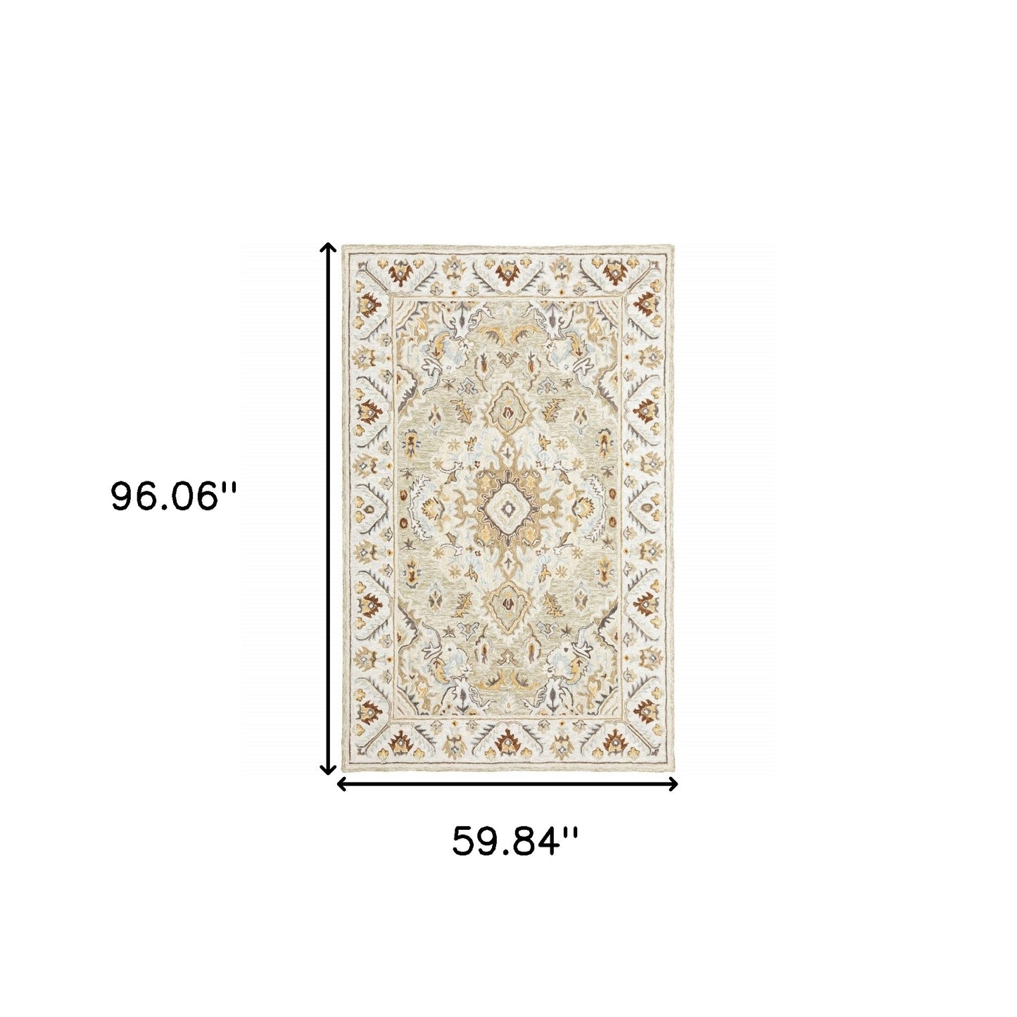 5' X 8' Ivory Beige Gold And Muted Grey Oriental Tufted Handmade Stain Resistant Area Rug