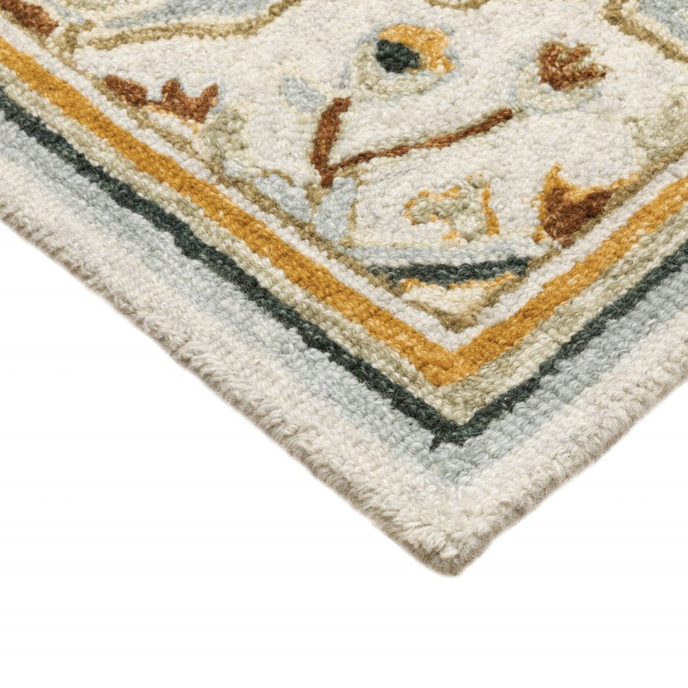 4' X 6' Ivory Charcoal Gold Clay And Muted Blue Oriental Tufted Handmade Stain Resistant Area Rug