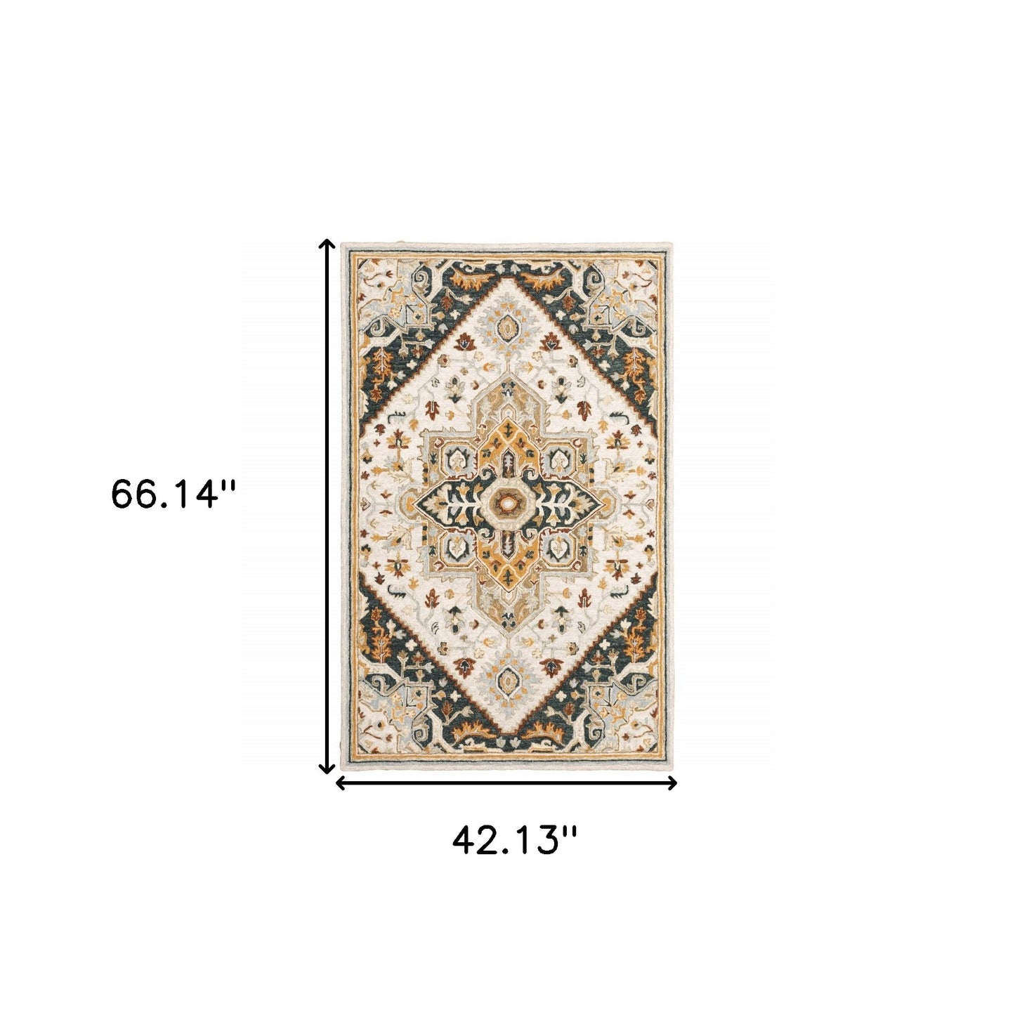 4' X 6' Ivory Charcoal Gold Clay And Muted Blue Oriental Tufted Handmade Stain Resistant Area Rug