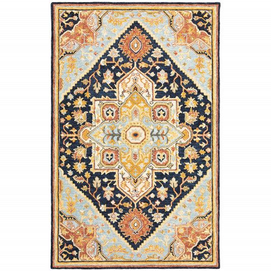 10' X 13' Navy Rust Blue Ivory And Gold Oriental Tufted Handmade Stain Resistant Area Rug